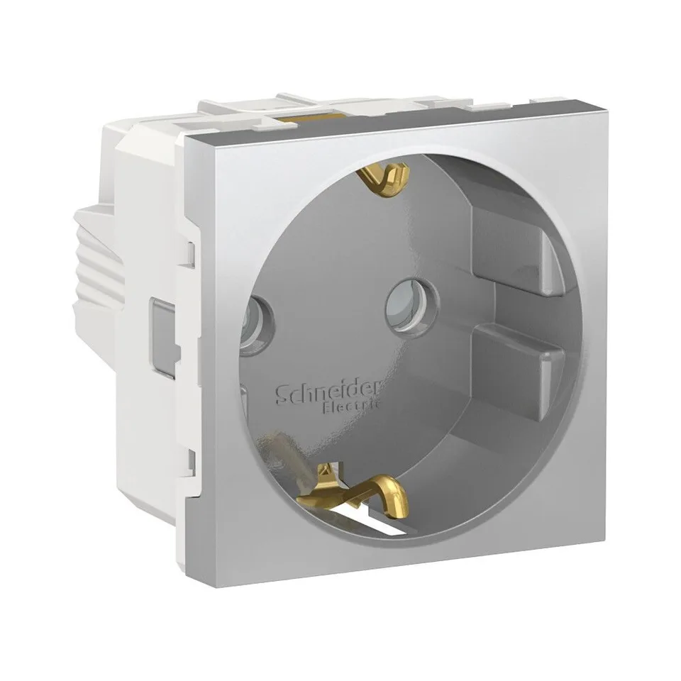 Розетка Schneider Electric Unica, MODULAR с заземл., со шторками, винт. зажим, 16А, 250В, 2 мод алюм