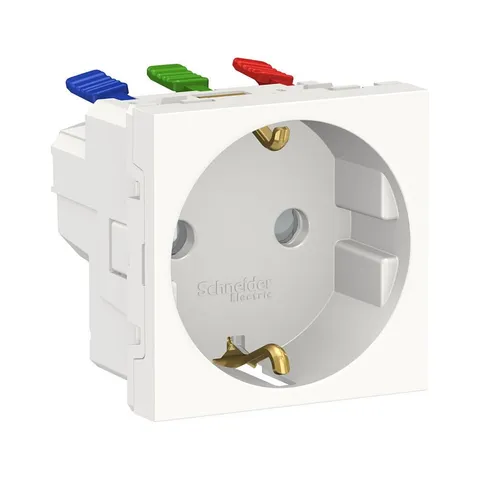 Розетка Schneider Electric Unica, MODULAR с зазем., со штор., с быстроз. клем., 16А 250В, 2мод белый
