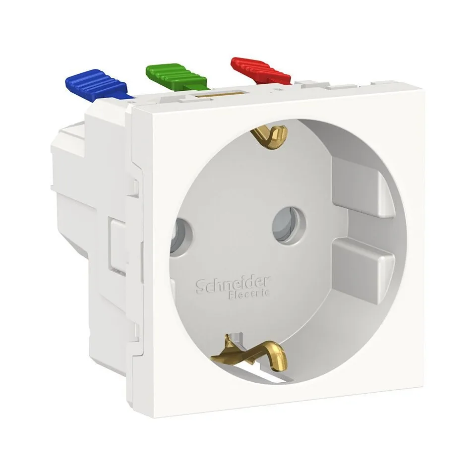 Розетка Schneider Electric Unica, MODULAR с зазем., со штор., с быстроз. клем., 16А 250В, 2мод белый