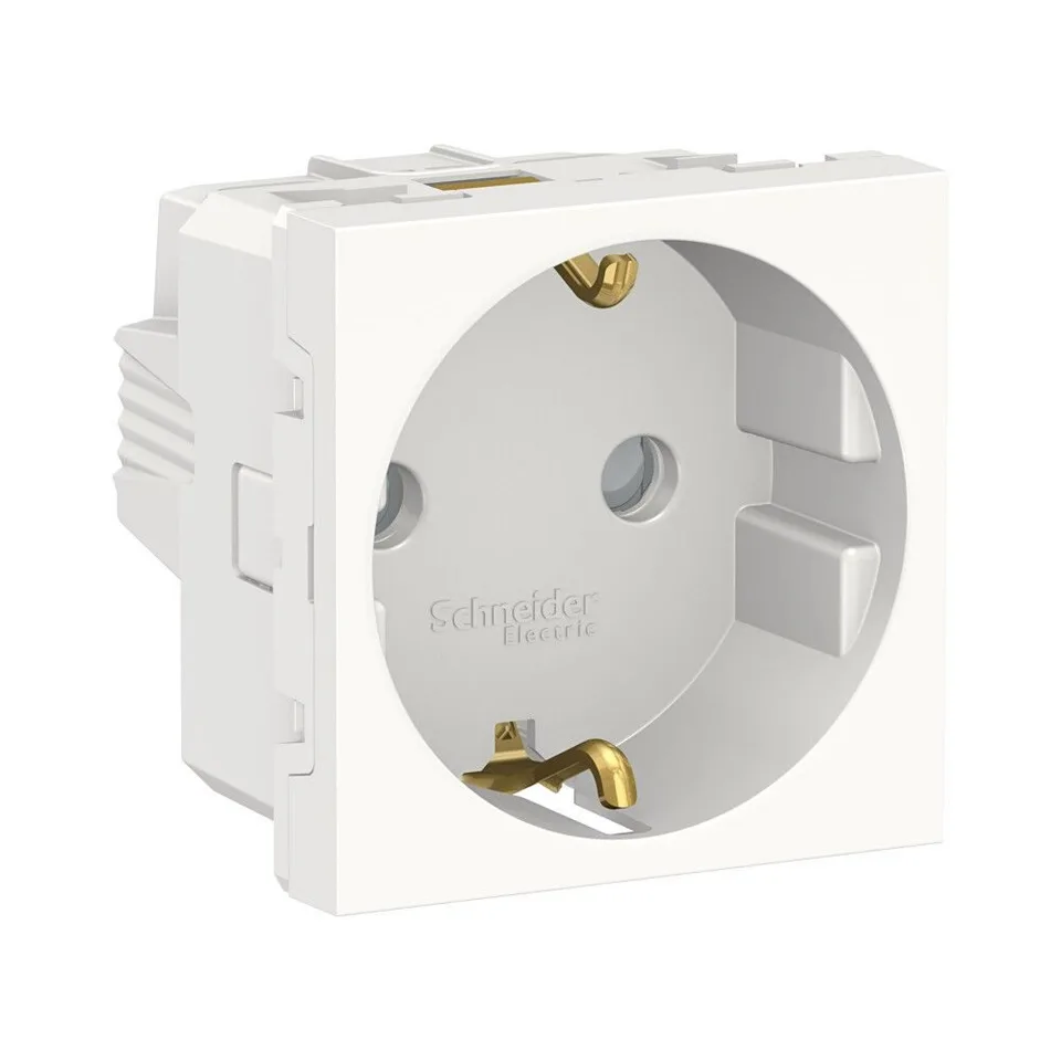 Розетка Schneider Electric Unica, MODULAR с заземл., со шторками, винт. зажим, 16А, 250В, 2 мод белый