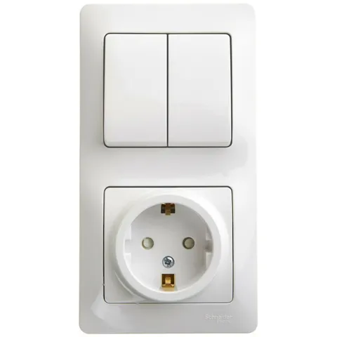 Блок Systeme Electric Glossa, : розетка с з/к со шт.+ 2кл. выкл. бел