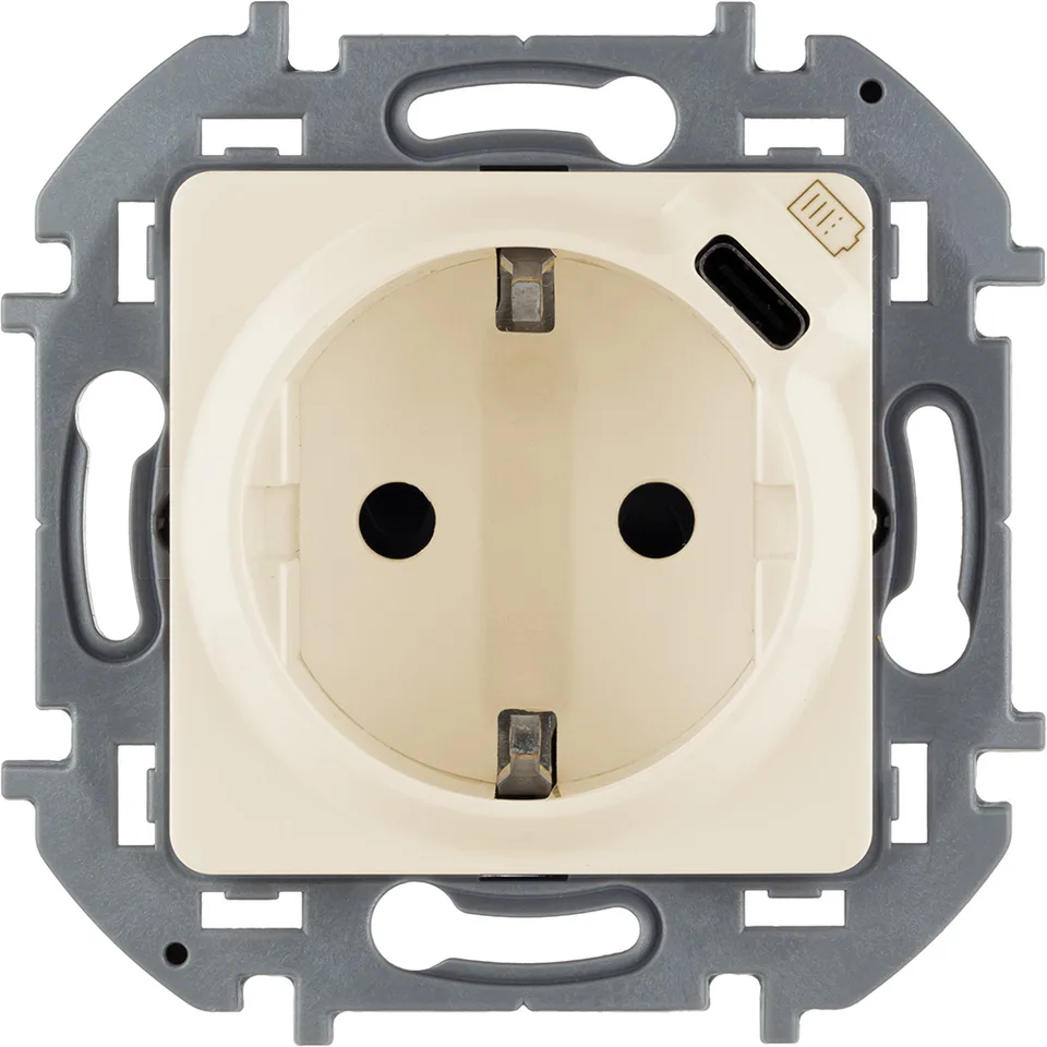 Inspiria - Розетка 2P+E нем. стд., с USB Type С, 1500mA - 5В (сл. кость)