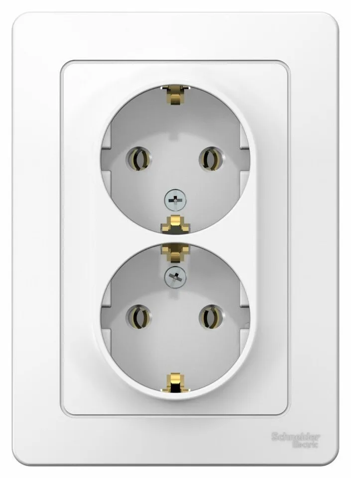 Розетка Systeme Electric Blanca, скрытой установки двойная с заземлением без шторок, 16А, 250В, белый