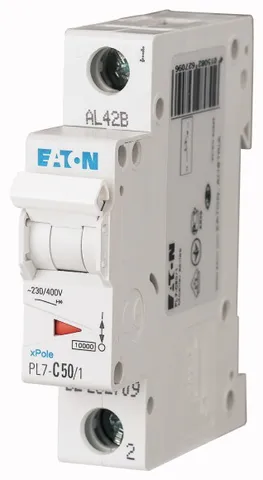 Авт. выключатель PL7-C50/1, 1P, 50A, хар-ка C, 10kA, 1M