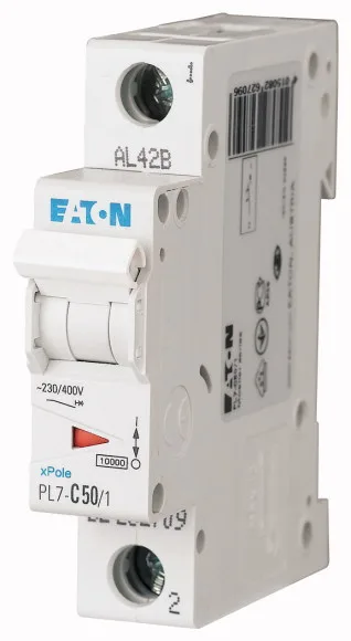 Авт. выключатель PL7-C50/1, 1P, 50A, хар-ка C, 10kA, 1M