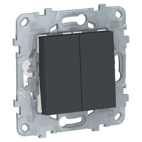 Выключатель Schneider Electric Unica, NEW переключатель 2-клав, перекрестный, 2 x схема 7, 10 AX, 250 В, антрацит
