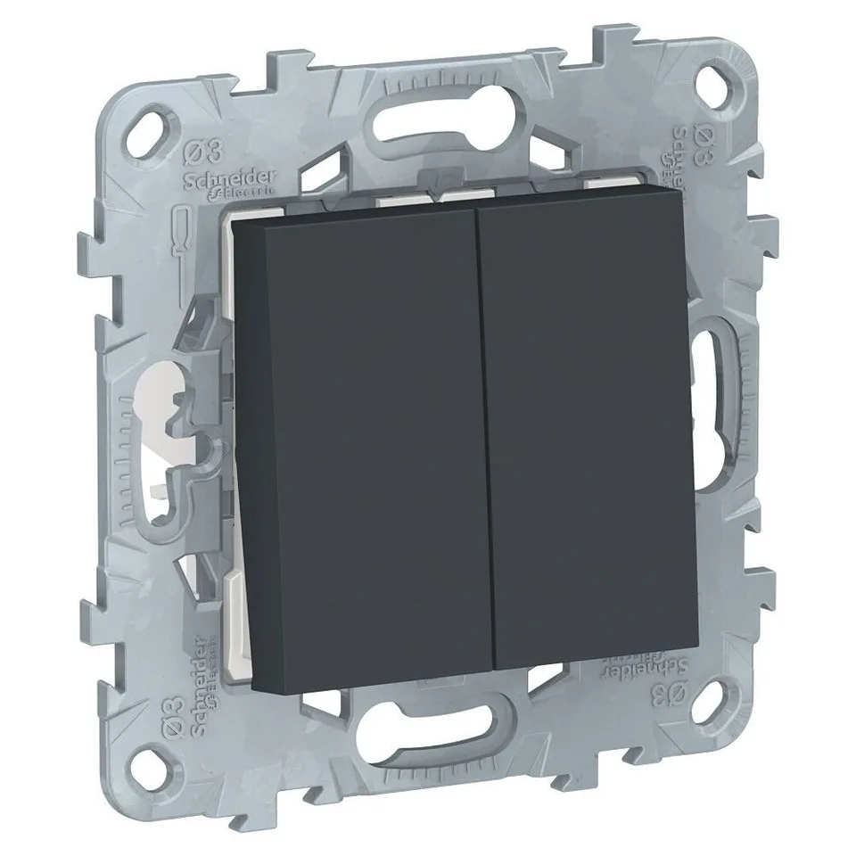 Выключатель Schneider Electric Unica, NEW переключатель 2-клав, перекрестный, 2 x схема 7, 10 AX, 250 В, антрацит