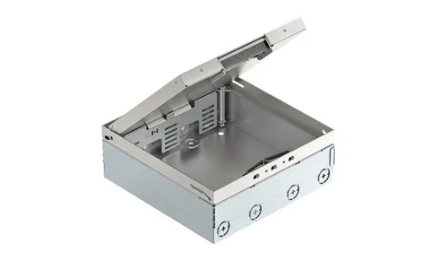 Лючок UDHOME4 2V MT V универсальный, 12M, под покрытие до 15мм, для стяжки h=95-125мм, укомплектованный розеткой 3х2P+E, нерж. сталь