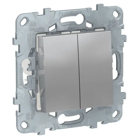 Выключатель Schneider Electric Unica, NEW переключатель 2-клав, перекрестный, 2 x схема 7, 10 AX, 250 В, алюминий