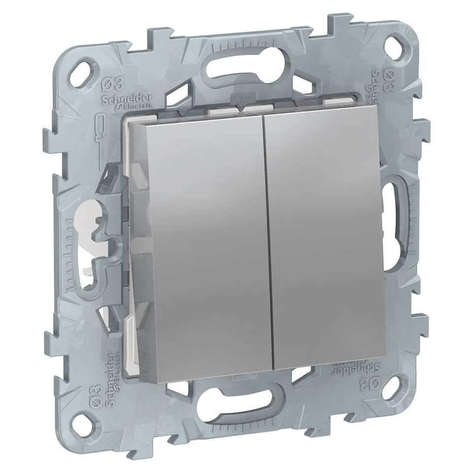 Выключатель Schneider Electric Unica, NEW переключатель 2-клав, перекрестный, 2 x схема 7, 10 AX, 250 В, алюминий