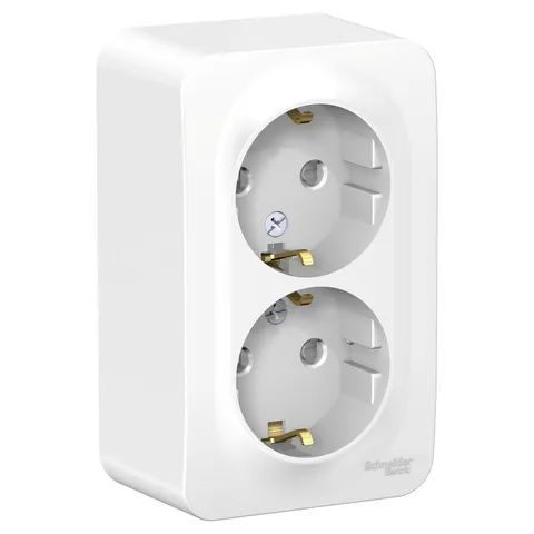 Розетка Systeme Electric Blanca, открытой установки двойная с заземлением со шторками, 16А, 250В, белый
