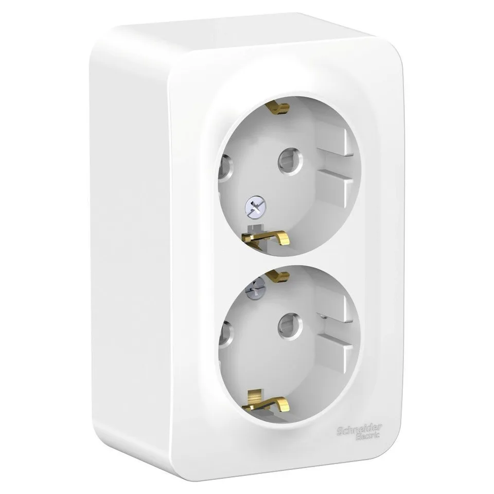 Розетка Systeme Electric Blanca, открытой установки двойная с заземлением со шторками, 16А, 250В, белый