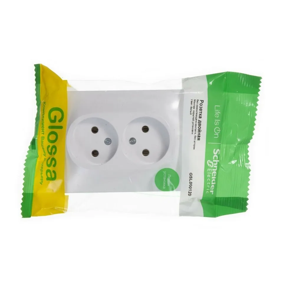Розетка Systeme Electric Glossa, двойная без заземления, 16А, в сборе, белый