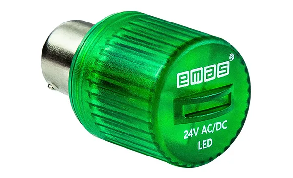 Индикатор светодиодный BA15S, зеленый, постоянный свет, 24VAC/DC