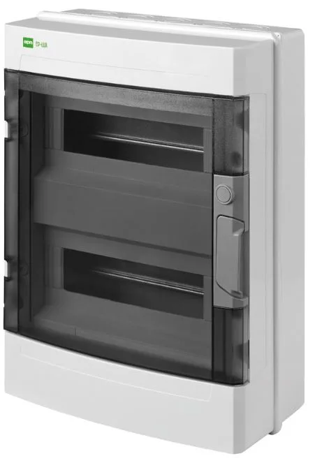 Щит навесной 2x12M, N/PE 3x 6x16+3x10mm2, дымчатая пласт. дверь, светло-серый RAL7035, 408x304x149mm, IP65