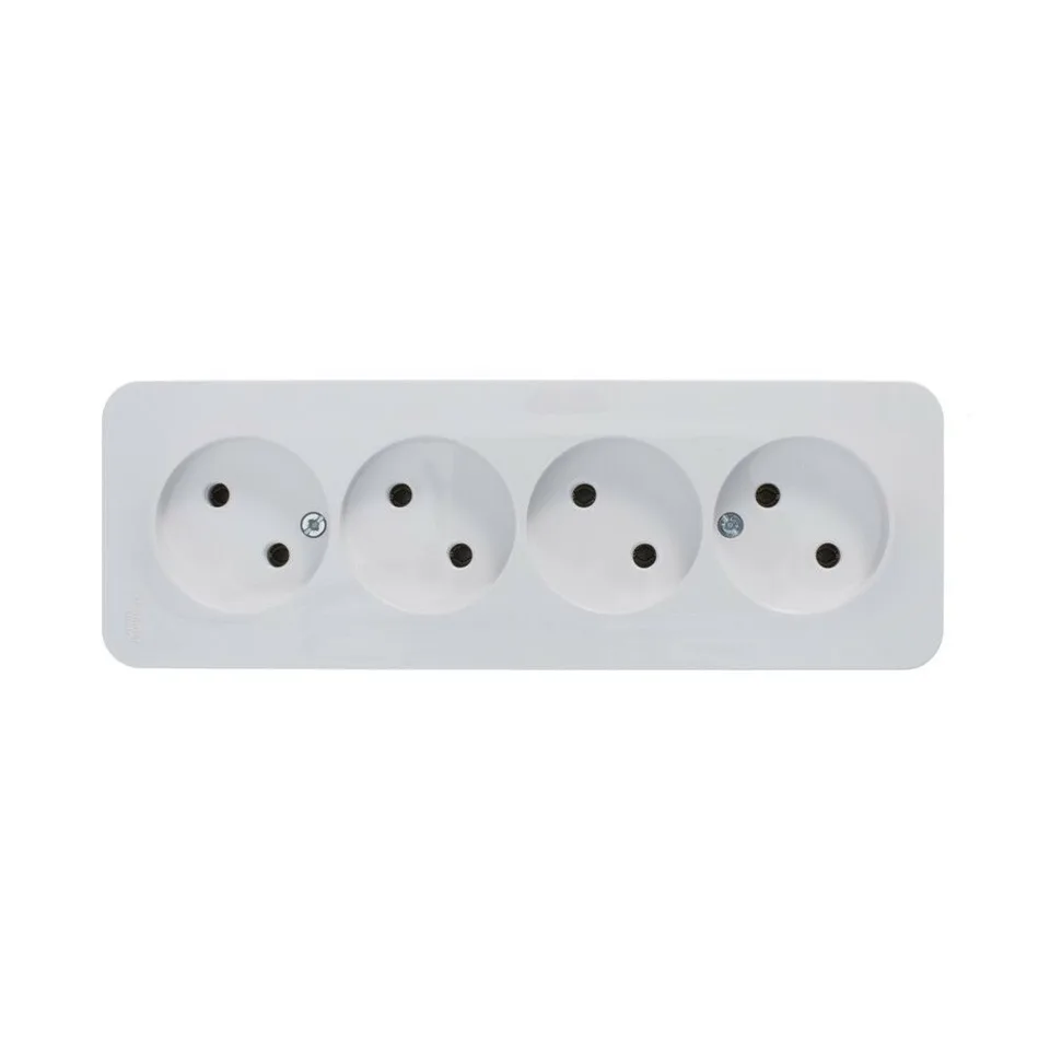 Розетка Systeme Electric Blanca, открытой установки 4-ая без заземл. без шторок изол. пл., 16А, 250В, белый