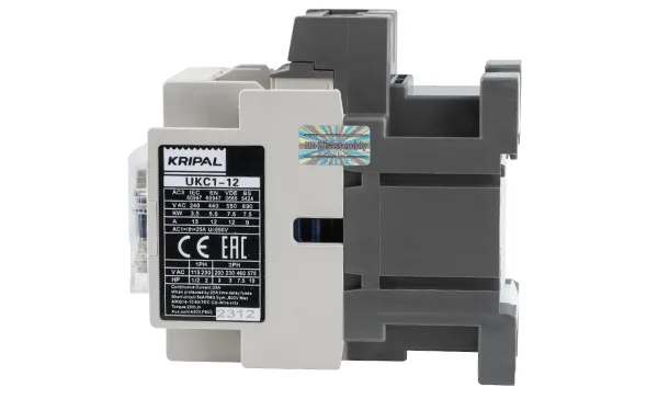 Контактор UKC1-12-11-400AC, 3P, 12A(AC-3), 25A(AC-1), 5.5kW(400VAC), Uк=400VAC, 1NO+1NC
