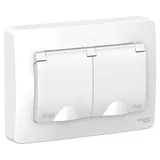 Розетка Systeme Electric Blanca, скрытой установки IP44 двойная с заземл. со шторками, с крышками, 16А, 250В, белый