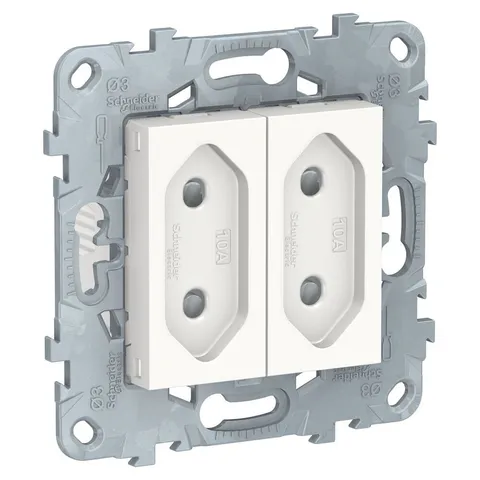 Розетка Schneider Electric Unica, NEW 2-модульная, без зазем., со шторк, винт. зажим, 10 А, белый