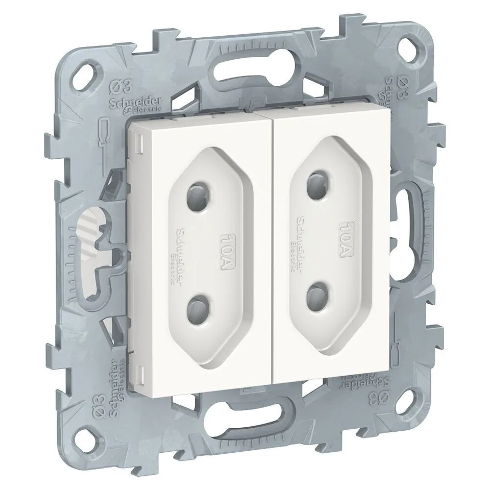 Розетка Schneider Electric Unica, NEW 2-модульная, без зазем., со шторк, винт. зажим, 10 А, белый