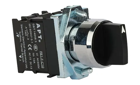 Переключатель PB1S, черный, I-0-II, фиксация, 2NO, 6A 230VAC/24VDC, без подсветки, 22mm, IP65