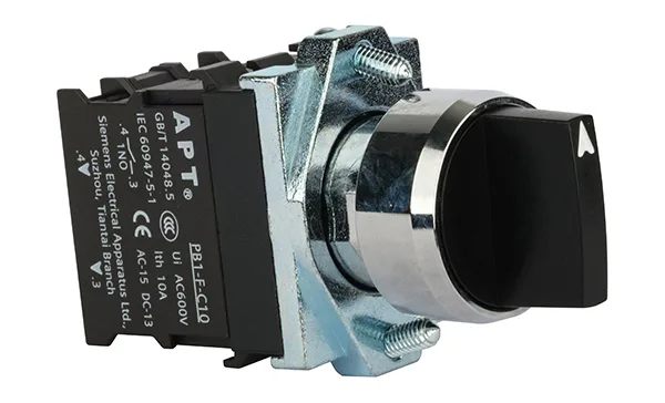 Переключатель PB1S, черный, I-0-II, фиксация, 2NO, 6A 230VAC/24VDC, без подсветки, 22mm, IP65