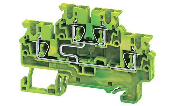 Клемма защитного проводника двухъярусная CXDLG2.5(I.S) /5x72,7mm, пружинная, со связью потенциала, 4 присоед., 2,5(max 4)mm2, желто-зеленая