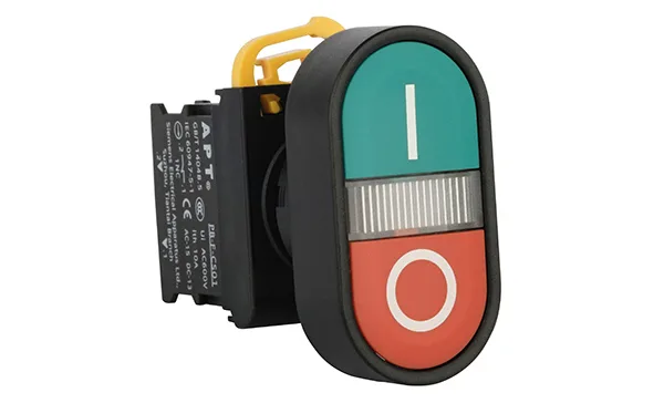 Кнопка двойная PB3E, красный/зеленый, 1NO+1NC, 6A 230VAC/24VDC, с подсветкой без LED, 22mm, IP65
