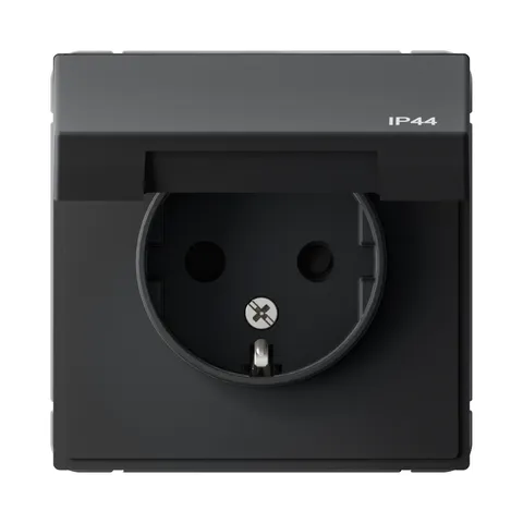 Розетка Systeme Electric ArtGallery, с заземл. со шт. с крышк, 16А, IP44, механизм, карбон