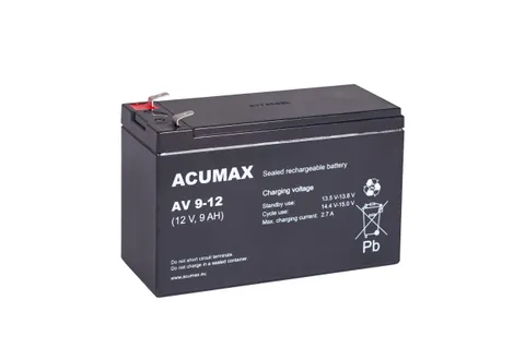Батарея аккумуляторная Acumax AV9-12, T2, 12V/9Ah, 94(99)x151x65 HxLxW, 2.75kg, 6-9 лет