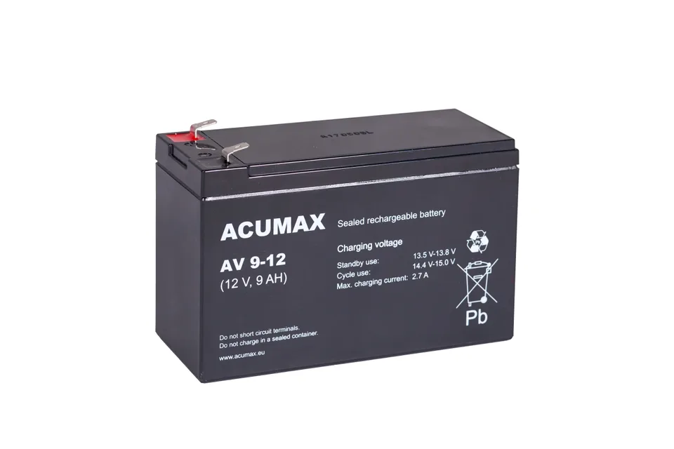 Батарея аккумуляторная Acumax AV9-12, T2, 12V/9Ah, 94(99)x151x65 HxLxW, 2.75kg, 6-9 лет
