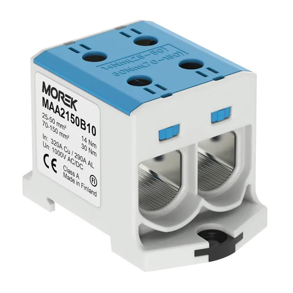 Клемма Morek OTL150-2 синяя, 2xAl/Cu 25_150mm², 320(CU)/290(AL)A на клемму, 1000V, винтовые зажимы
