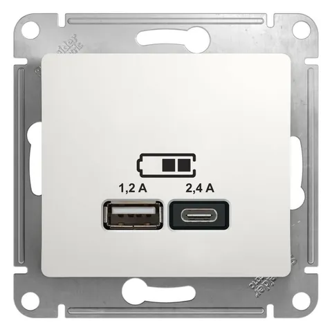 USB-розетка Systeme Electric Glossa, USB розетка A+С, 5В/2,4 А, 2х5В/1,2 А, механизм, белый
