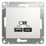 USB-розетка Systeme Electric Glossa, USB розетка A+С, 5В/2,4 А, 2х5В/1,2 А, механизм, белый