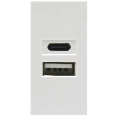 USB зарядное устройство, 2.1A, Type A + C, 1 мод., бел. матовая (22.5х45мм)