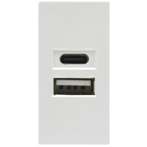 USB зарядное устройство, 2.1A, Type A + C, 1 мод., бел. (22.5х45мм)