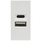 USB зарядное устройство, 2.1A, Type A + C, 1 мод., бел. матовая (22.5х45мм)