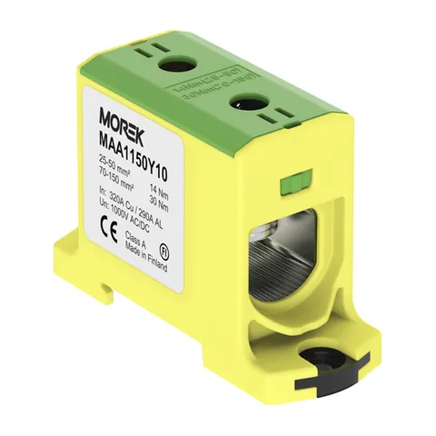 Клемма Morek OTL150 желто-зеленая, 1xAl/Cu 25_150mm², 320(CU)/290(AL)A, 1000V, винтовые зажимы