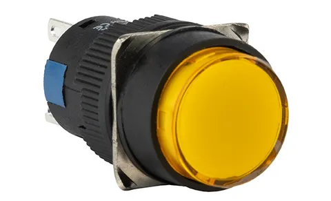 Кнопка плоская LA115-C, возврат, желтая, круглая, без подсветки, 1NO+1NC, 16mm, IP40