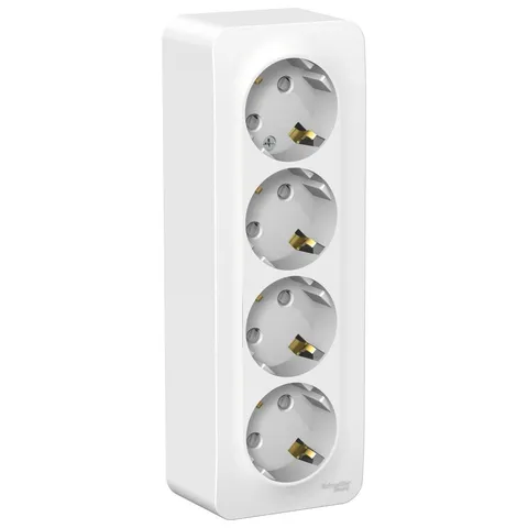 Розетка Systeme Electric Blanca, открытой установки 4-я с заземл. со шторками изол. пл., 16А, 250В, белый