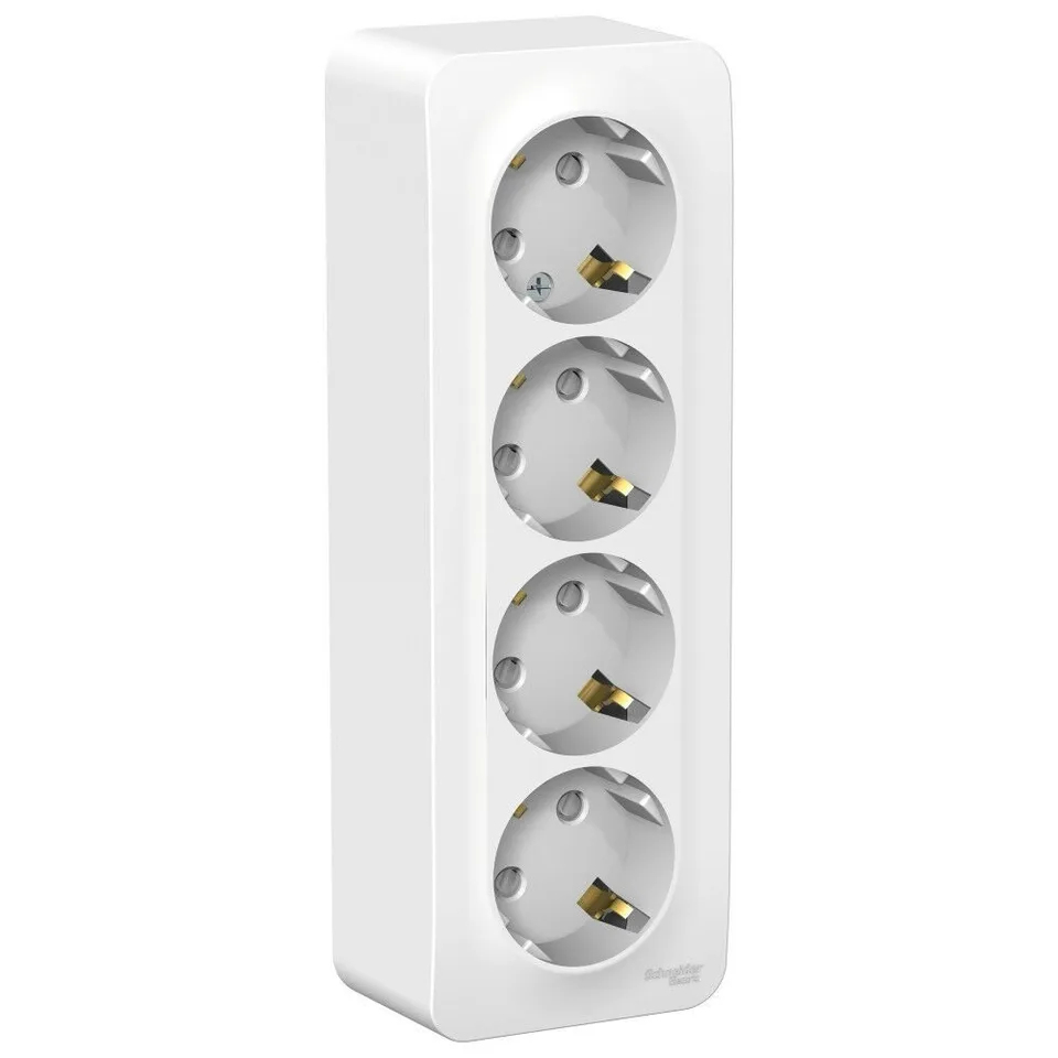 Розетка Systeme Electric Blanca, открытой установки 4-я с заземл. со шторками изол. пл., 16А, 250В, белый