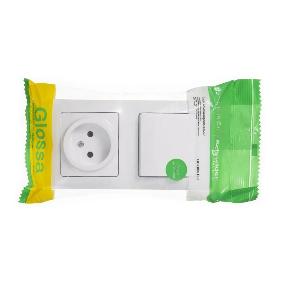 Блок Systeme Electric Glossa, : розетка + 1кл. выкл. бел