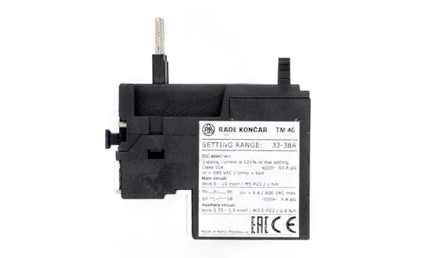 Реле тепловой перегрузки TM 40 - 38A, It=33_38A, 1NO+1NC, CLASS 10A, в комплекте с расширительной клеммой, прямой монтаж для CNN 9_40