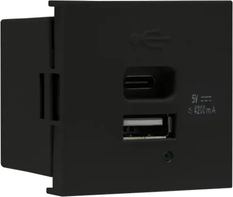 USB зарядное устройство, 4.2A , Type A + C, 2 мод., черн. матовая (45х45мм)