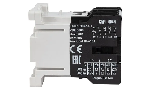 Мини-контактор CM1 004 220/230V 50Hz, 4P, 9A/(20A по AC-1), 4kW(400VAC), 220/230VAC