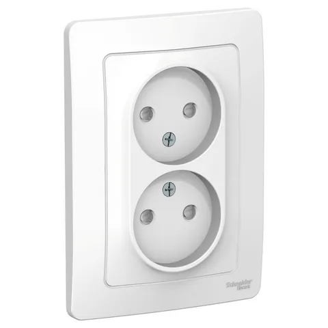 Розетка Systeme Electric Blanca, скрытой установки двойная без заземления со шторками, 16А, 250В, белый