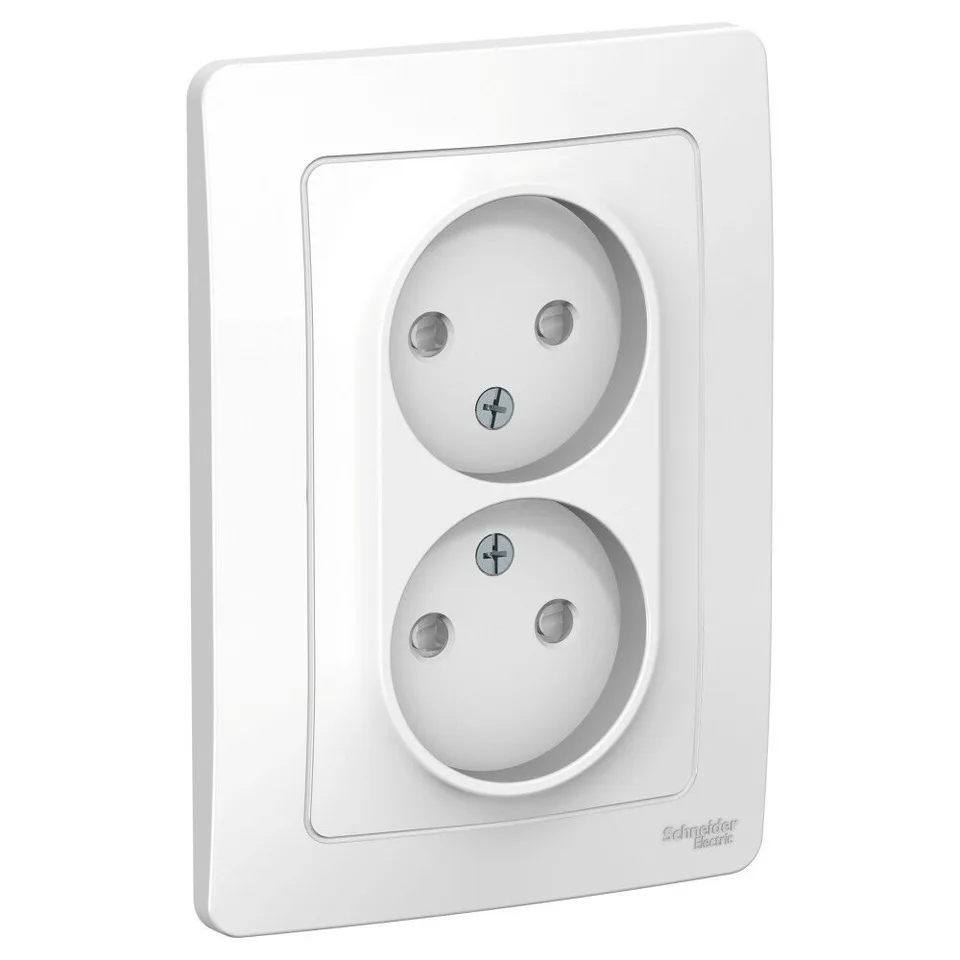 Розетка Systeme Electric Blanca, скрытой установки двойная без заземления со шторками, 16А, 250В, белый