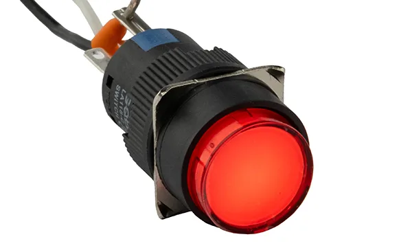 Кнопка плоская LA115-C, возврат, красная, круглая, подсветка 24VAC/DC, 1NO+1NC, 16mm, IP40