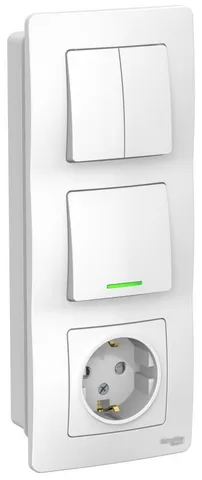 Блок Systeme Electric Blanca, скрытой установки : розет з/к шт 16А, 250В+выкл 1кл. с подсв+выкл 2кл. белый