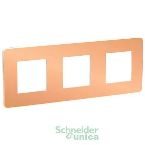 Рамка Schneider Electric Unica, STUDIO 3-постовая, медь/белый